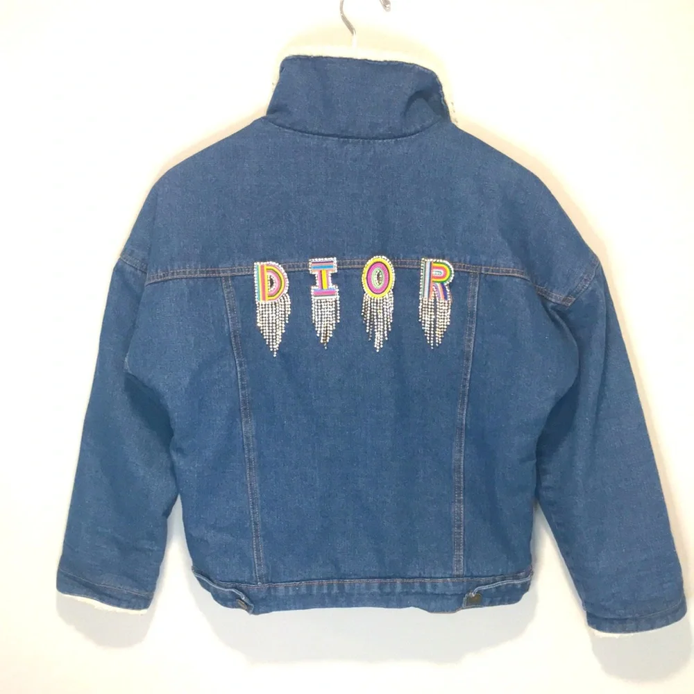 Rare DIOR Stitch & Rhinestone Fleece Denim Jacket - Picture 1 of 10